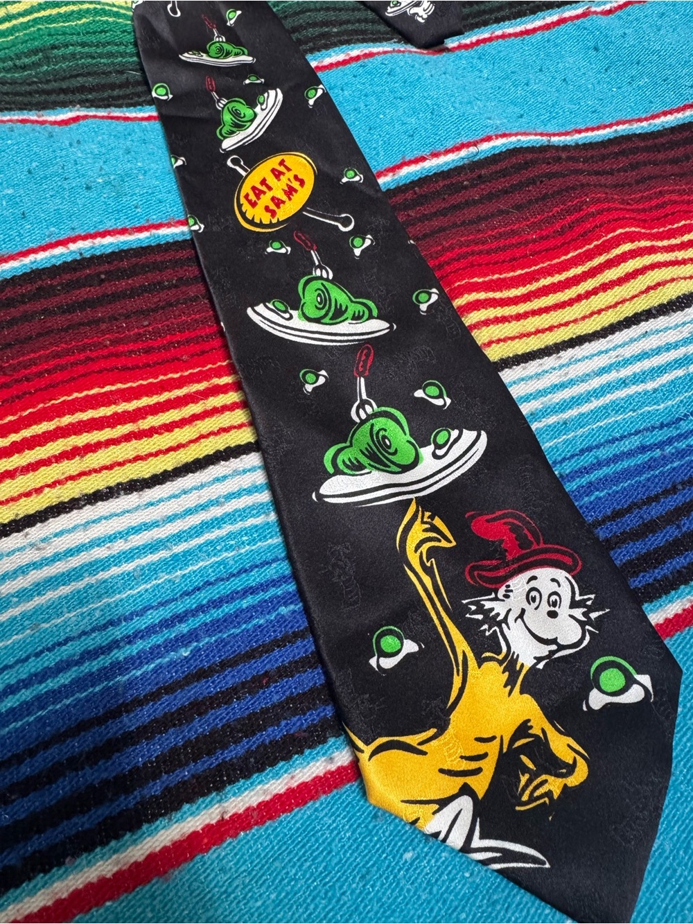 Vtg Dr Seuss Green eggs ham tie suit 100% silk novelty Sam I am